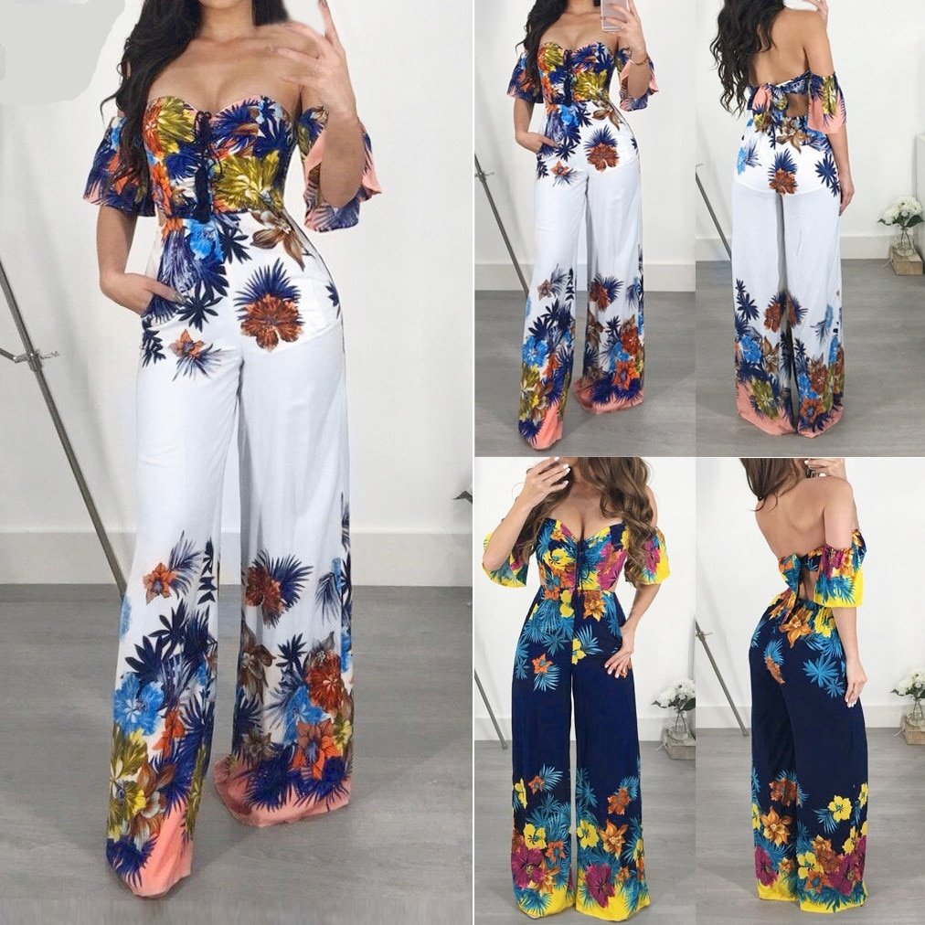 Off Shoulder Printed Jumpsuit