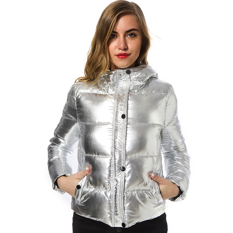 Women winter jackets Short warm coat Silver metal color bread style 2018 ladies parka winter Thick Cotton Padded coats Outwear