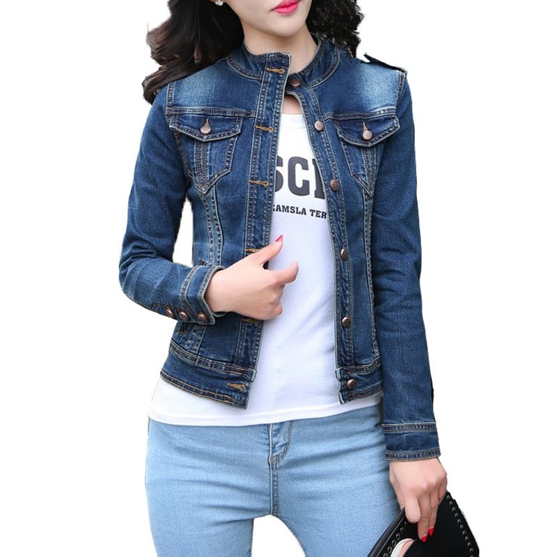 Autumn 2018 Denim Jacket For Women Blue Color Long Sleeve Slim Wild Jeans Jacket Women Slim Single Button Denim Coat Outwear